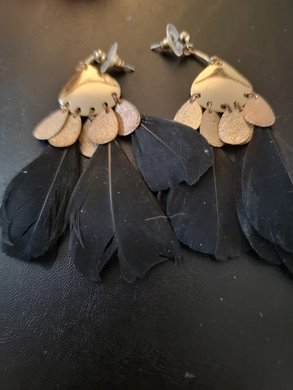torrid Gold and Black Feather Dangle Earrings